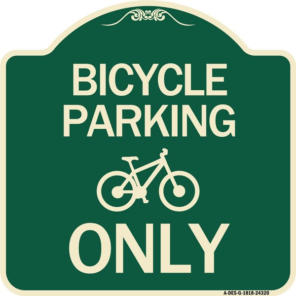 Bicycle Parking Only With Graphic Heavy-Gauge Aluminum Architectural Sign, 18" x 18", G-1818-24320